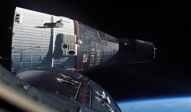 The Gemini 7 capsule, as seen from Gemini 6A